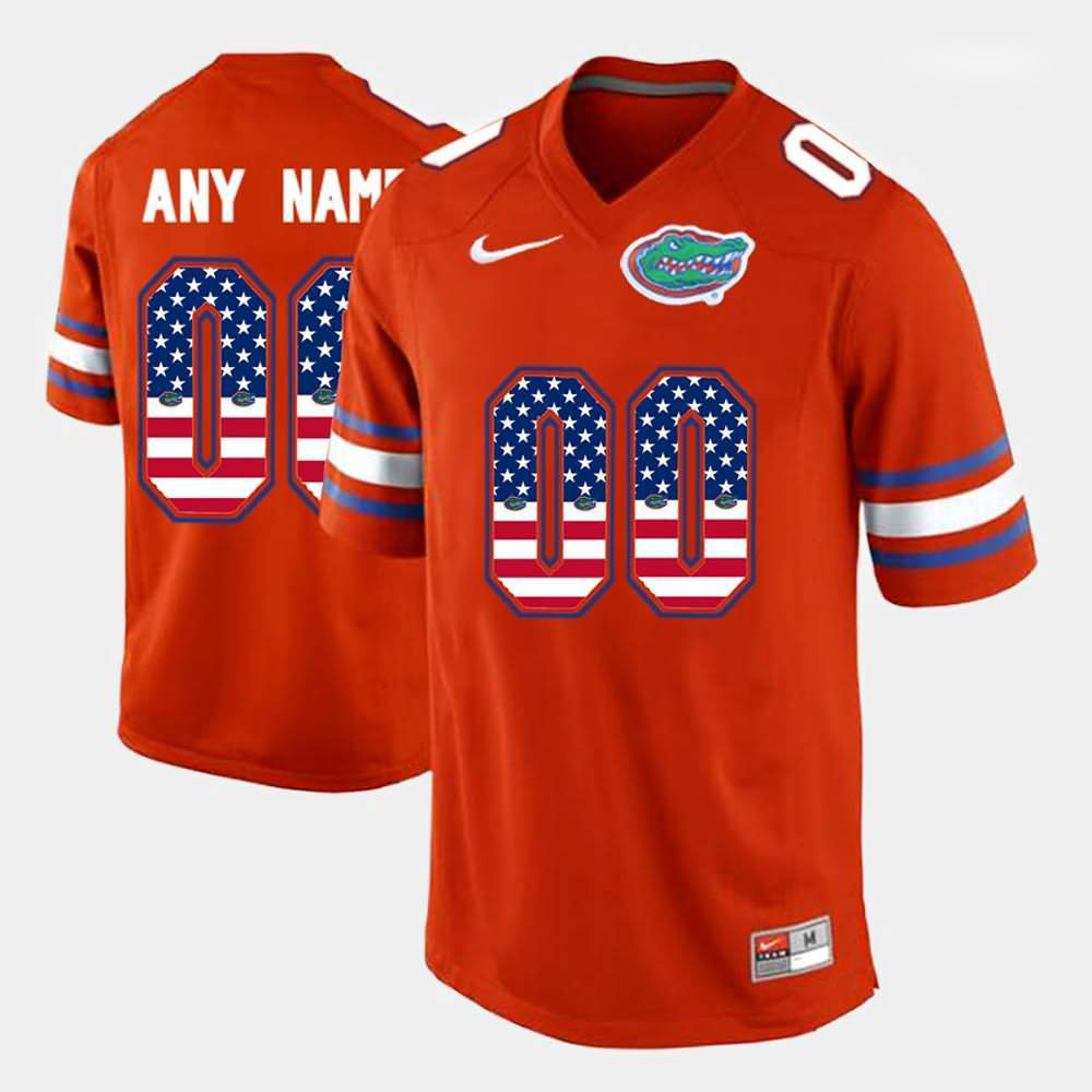 Men's NCAA Florida Gators Customize #00 Stitched Authentic Nike Orange US Flag Fashion College Football Jersey WFC1765YW